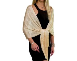 Sjaal Dames - Omslagdoek - Zacht en Huidvriendelijk - Polyester - Zijdeglans - Modieuze Sjaal - Nekdoek - Elegant - Omslagdoeken voor Avondjurken - 164*50 cm - Champagne Goud