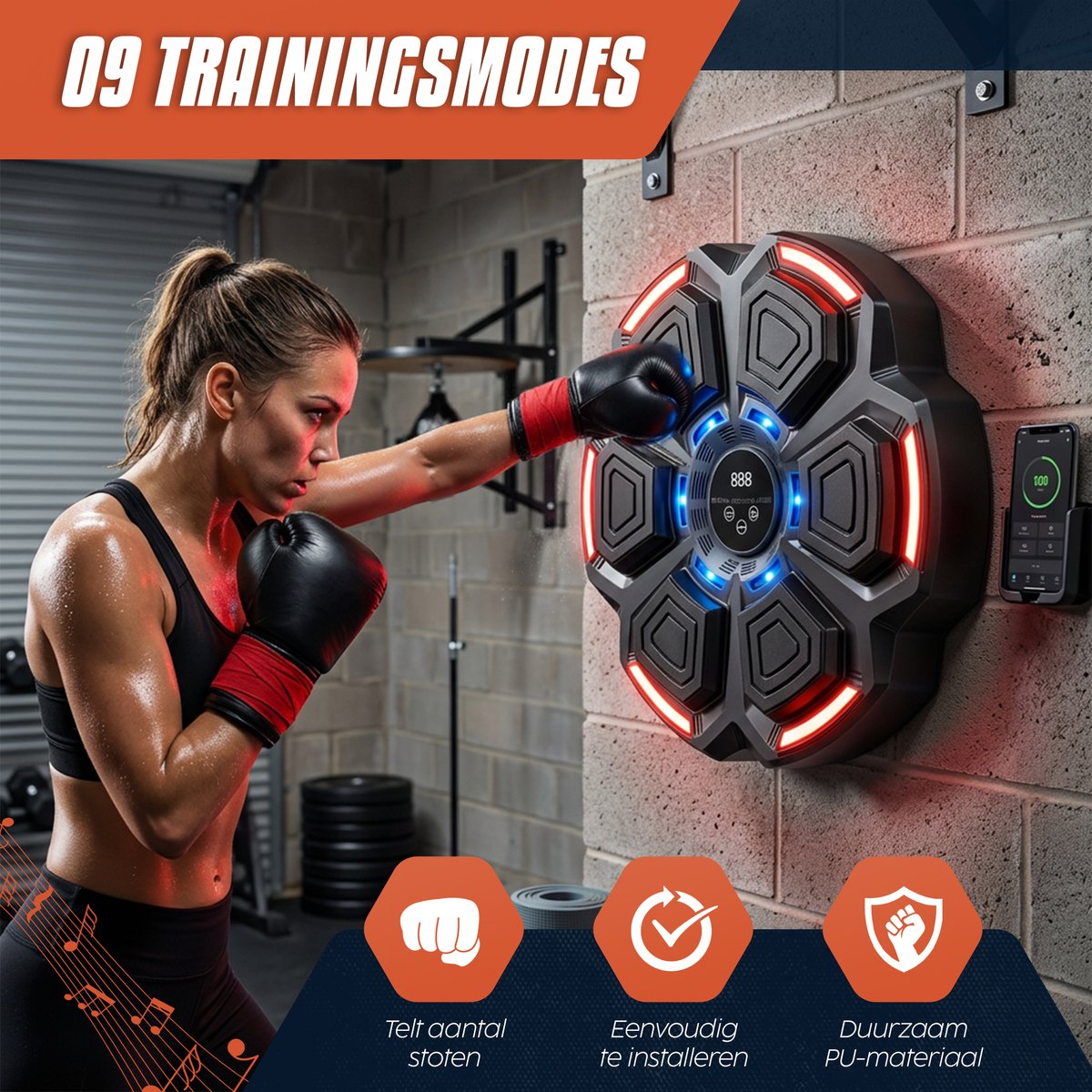 Boxing Machine - Incl. Bokshandschoenen / Springtouw En Reflex Ball - Bokszak - Boksmachine - Boksen - Music — afbeelding 7