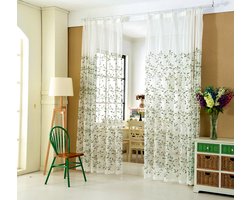 Floraweg Crèmekleurige, semi-transparante vitrages met borduursels van frisgroene bladeren; kant-en-klare decoratieve gordijnen voor slaapka