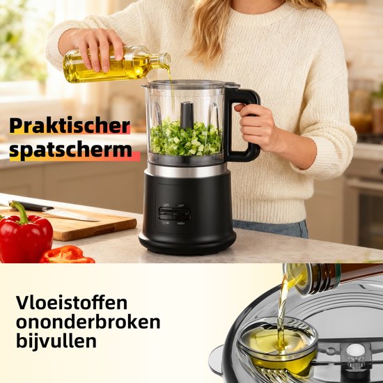 Elektrische Hakmolen 0.95L - Multifunctionele Food Chopper 400W - Elektrische Multihakker - 2 Snelheden - 4 RVS Messen - Afneembare Kom — afbeelding 5