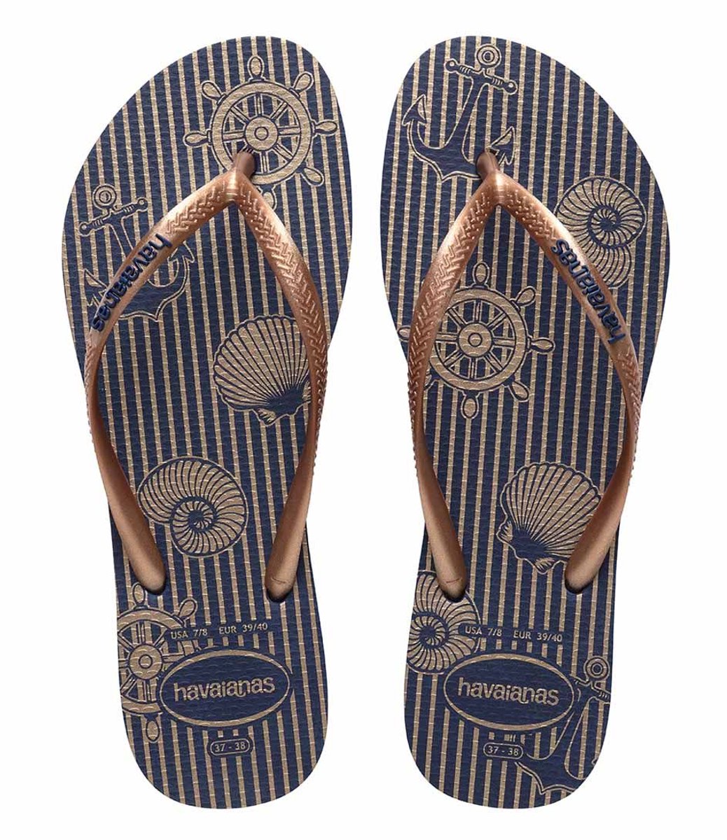 HAVAIANAS SLIM NAUTICAL Navy blue rose gold white -35-36