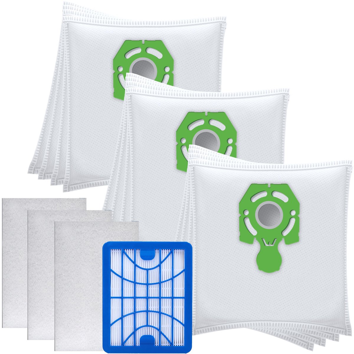 Sillar Set 12x Stofzuigerzak - microvezel - 1x Hepa filter, 3x filters universeel - vervangend - 3-laags filtersysteem - geschikt voor stofzuigers Zelmer Syrius Cobra 2 Orion Twist