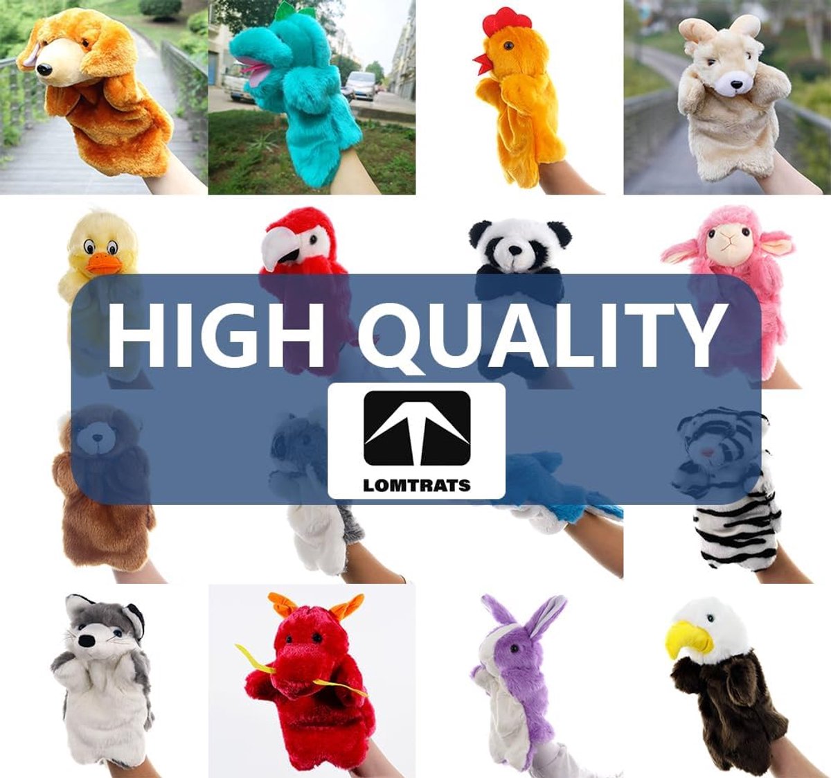 Dieren Handpoppen - Pluche Poppen - Fantasie Spelen - Zacht en Veilig Materiaal - Ca 25 cm - Grijze Muis