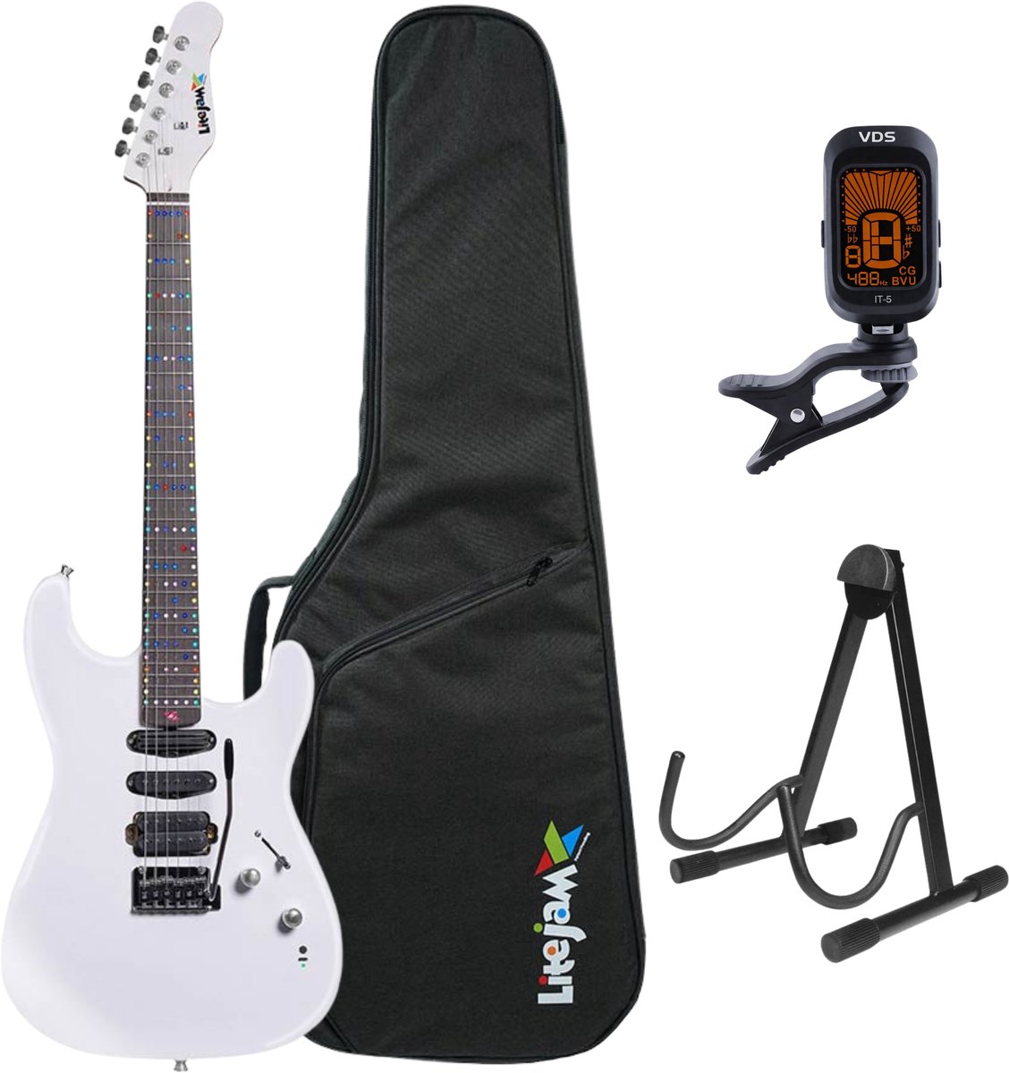 Litejam RGB24/WH Smart Learning Elektrische Gitaar Set White 24 frets HSH RGB LED