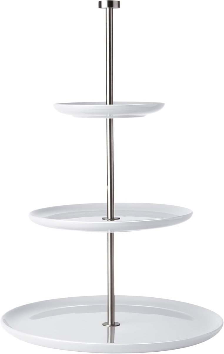 Etagère plat - Serveertoren taart - Feestelijk presenteren - Stapelbaar ontwerp - H 49 cm - Wit
