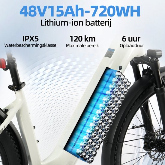 TTGO Z3 Elektrische Fiets - 48V 15Ah Accu (720Wh) - Achterwielmotor - Actieradius tot 120 km - 27.5×2.4 Inch Banden - LCD Display - Shimano 7 Versnellingen - Hydraulische Schijfremmen - Stadsfiets - Max. Belastbaar 125 kg - Wit van TTGO — afbeelding 4