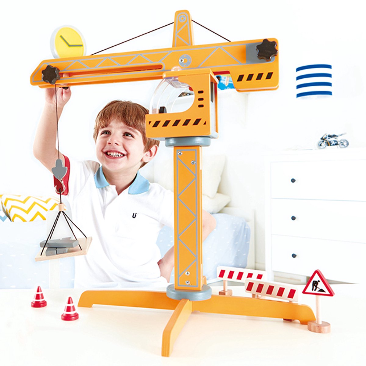 Hape Grote Bouwkraan met Bouwplaats Accessoires - Speelgoed Kraan voor Kinderen vanaf 3 jaar — afbeelding 7