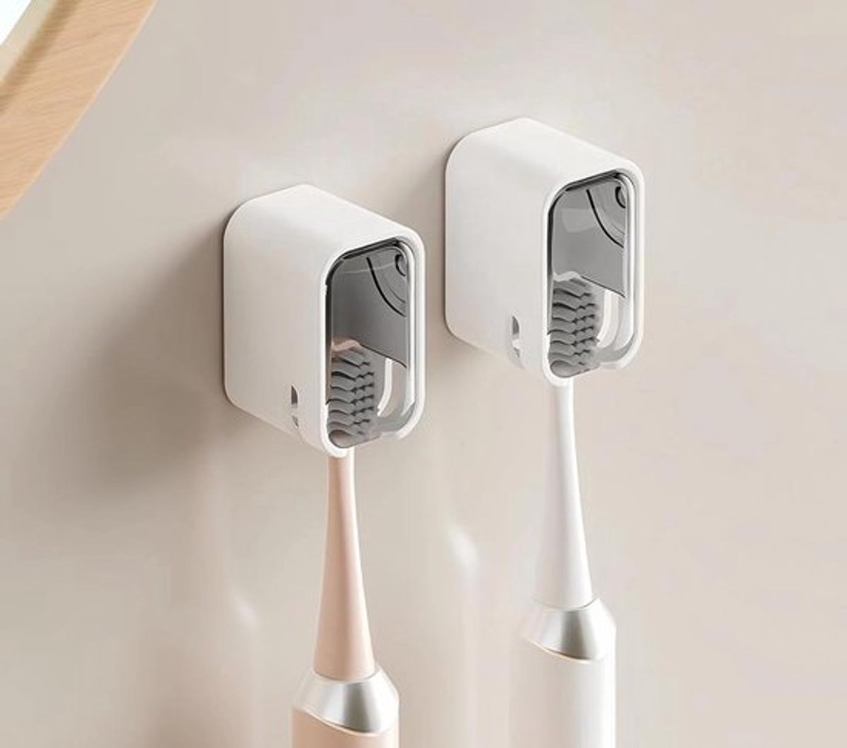 Tandborstelhouder - 2 stuks - Badkamer wand - met deksel - ruimtebesparende - Tandborstelhouder - geschikt voor huis / reizen en douche