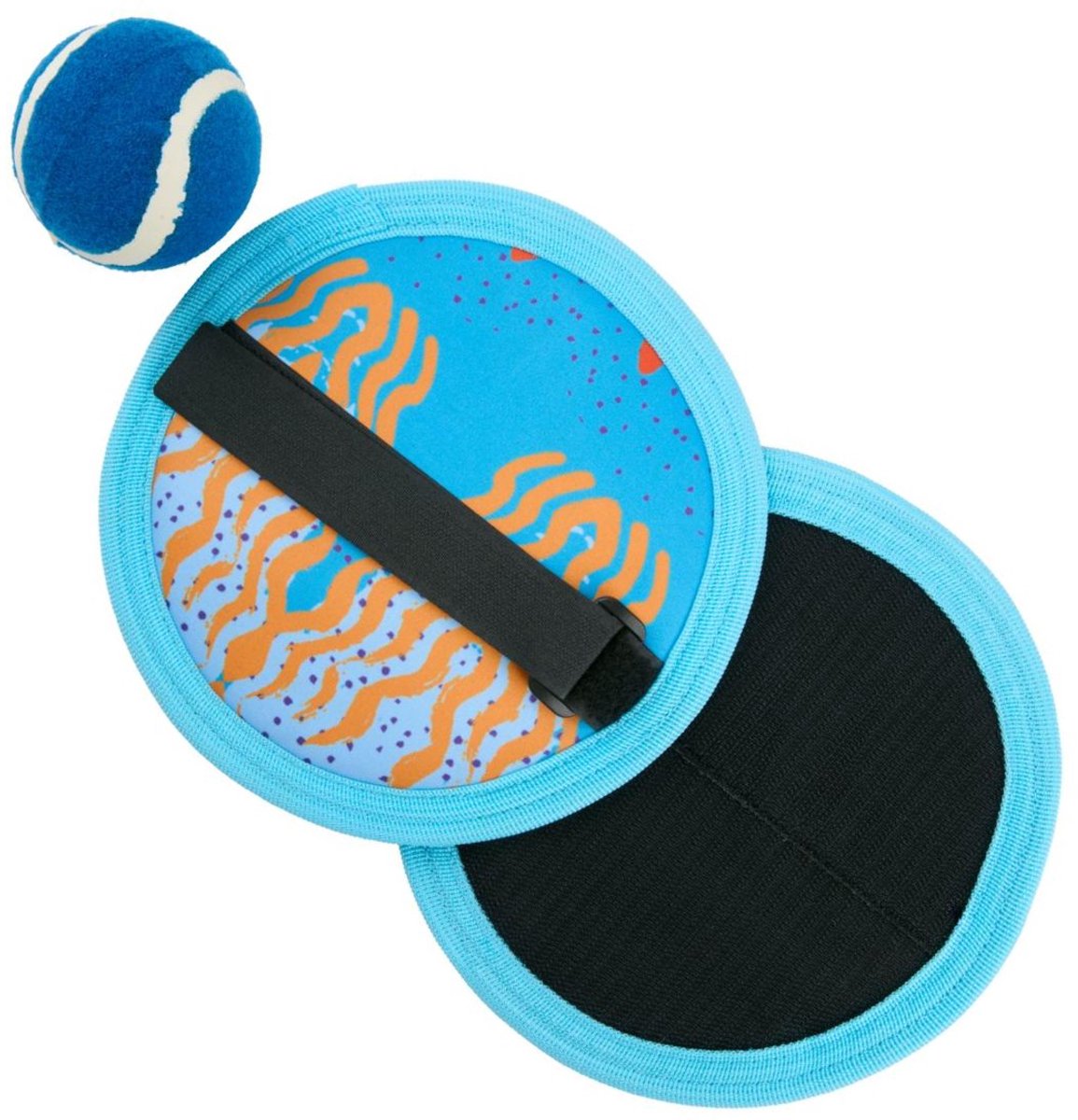 Eddy Toys supergrip ball set - behendigheidsspel voor 2 spelers - vangbalspel met klittenband - ø17cm bal - neopreen mesh tas inbegrepen - goede grip - voor buiten en strand - blauw