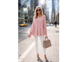 Trui, lichtroze, met vlindermouwen, one size, gaat tot maat M/L
