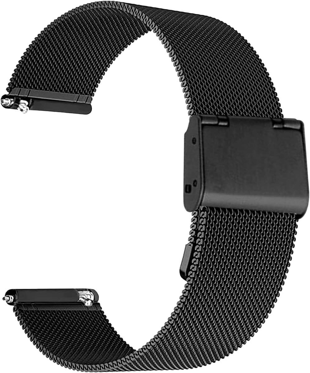 Horlogeband 22mm - premium roestvrij staal met gaas en snelle ontgrendelingssluiting - voor smartwatches en traditionele horloges - zwart - stevig en stijlvol