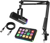 FIFINE Streaming Pack - AM8T + D6 + XLR - Set complet de streaming et podcast - 15 touches LCD - PC, PS4, PS5, Mac - Gaming, Streaming et création de contenu - Noir