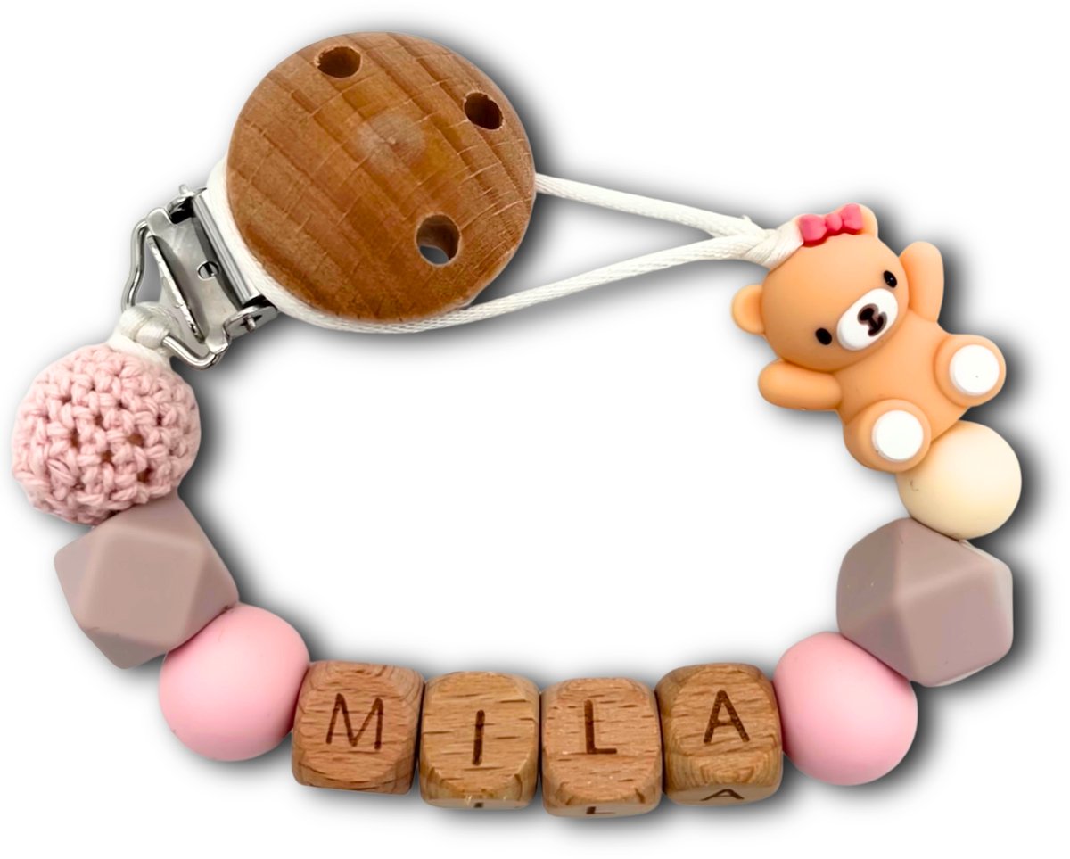 Speenkoord met naam - Beer | Personaliseer - Kraamcadeau - Speenketting - Babycadeau - Babyshower