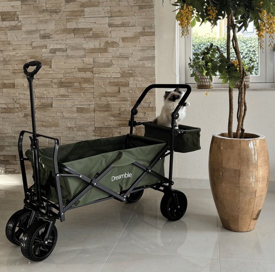 Dreamble® | Bolderkar | Groen | Tot 140KG | 120L | Trek en duwfunctie | Dikke zachte vloermat - voor kinderen | Extra grote wielen Ø20cm | Extra opbergruimte | 130x110(LxH) | 2 pockets buiten,1 pocket binnenin met rits | Voetrem | Beschermhoes — afbeelding 5