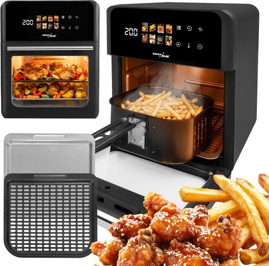 GreenBlue GB950 - AIR FRYER - Vetvrije friteuse - 1800 W - 10 l - 8 programma’s - Accessoires - Timer
