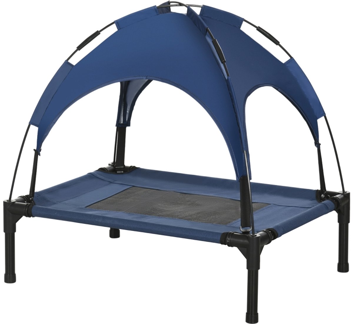 Erhöht Hundebed Outdoor met Baldachin UV-Bescherming – ROLIPO – 61x46x62cm – Ademend Taftstof in Donkerblauw voor Comfortabel Dierenrust