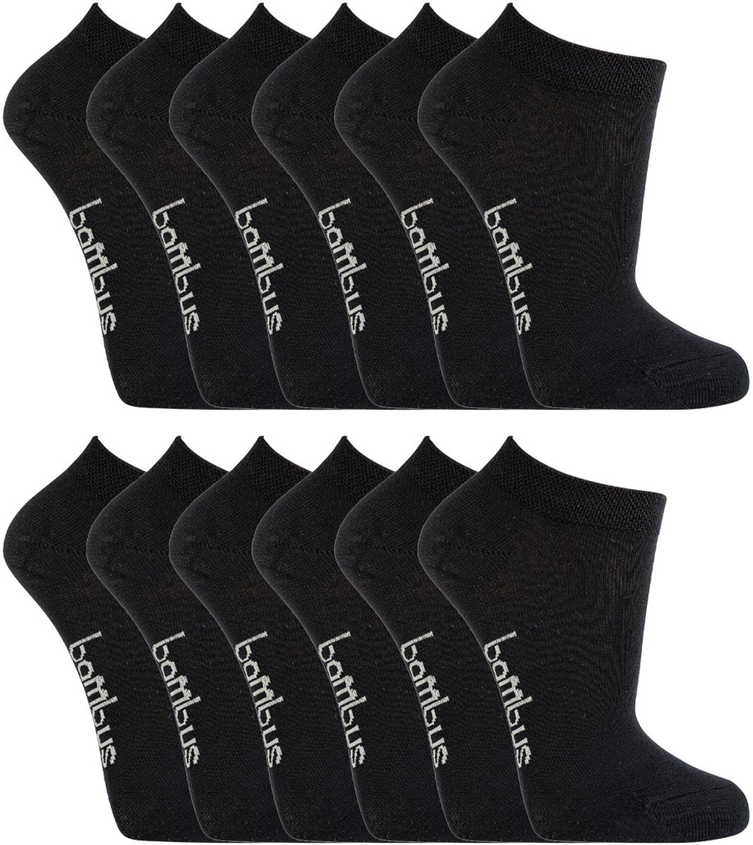 Socks4Fun - 12 Paar - Sneakersokken - Bamboe - Ademend - Zwart - Maat: 43-46