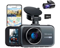 Sireza® D2 - Dashcam - Dashcam Voor Auto - Dual Dashcam - Ultra 4K & UHD - 3 inch met App - 128GB SD Kaart - Loop Opname - G Sensor - mini koevoet - haakske usb-c oplaadkabel - NL/FR/ENG Handleiding + NL Systeem