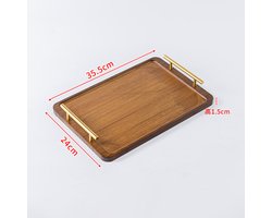 Bamboe dienblad met gouden handvatten – groot houten dienblad, geschikt voor ontbijt op bed, op de salontafel, bij het avondeten en in de bar – dienblad voor in de keuken of als decoratie in de slaapkamer (35,5 cm x 24 cm x 5 cm)