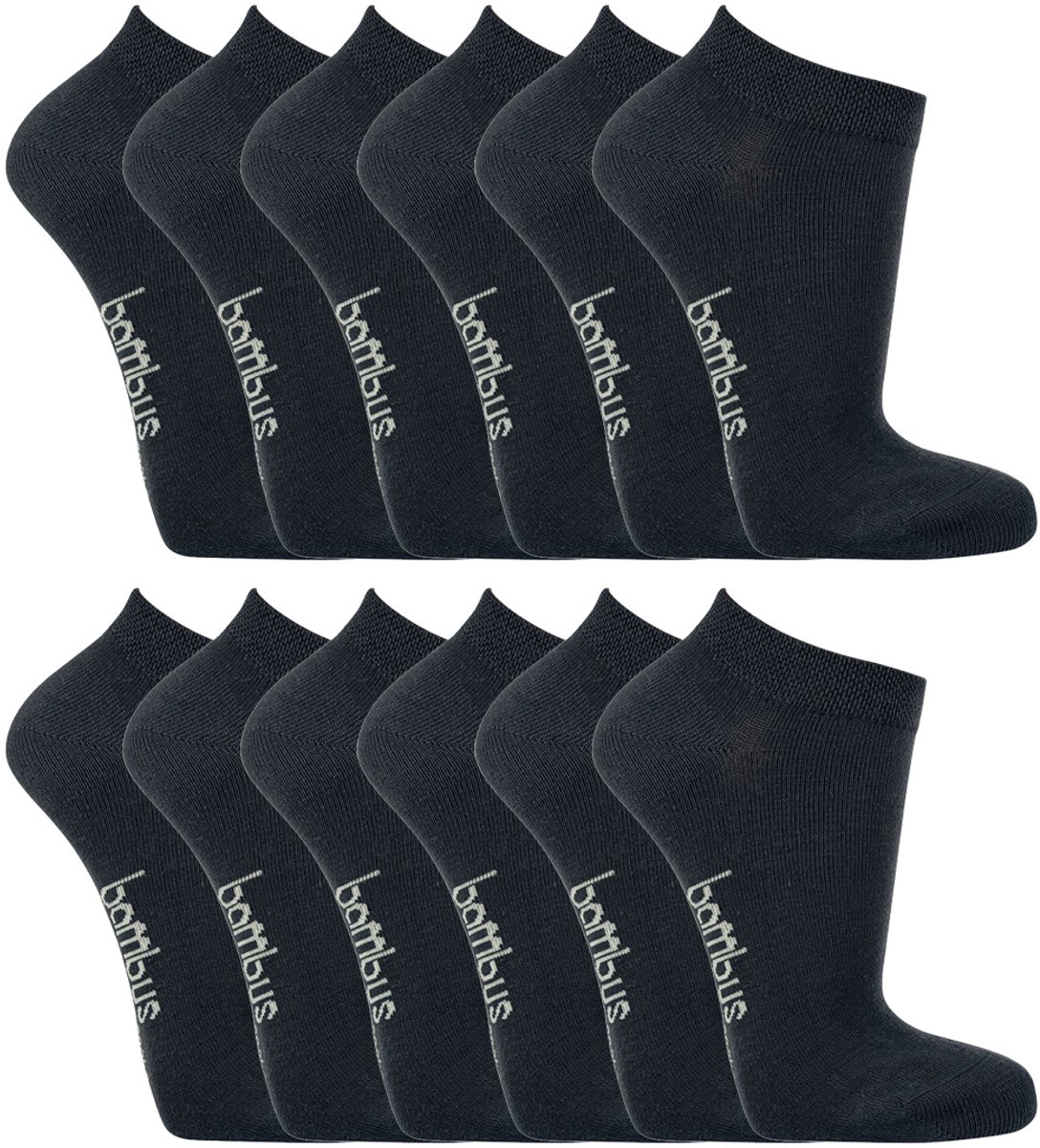 Socks4Fun - 12 Paar - Sneakersokken - Bamboe - Ademend - Antraciet - Maat: 43-46