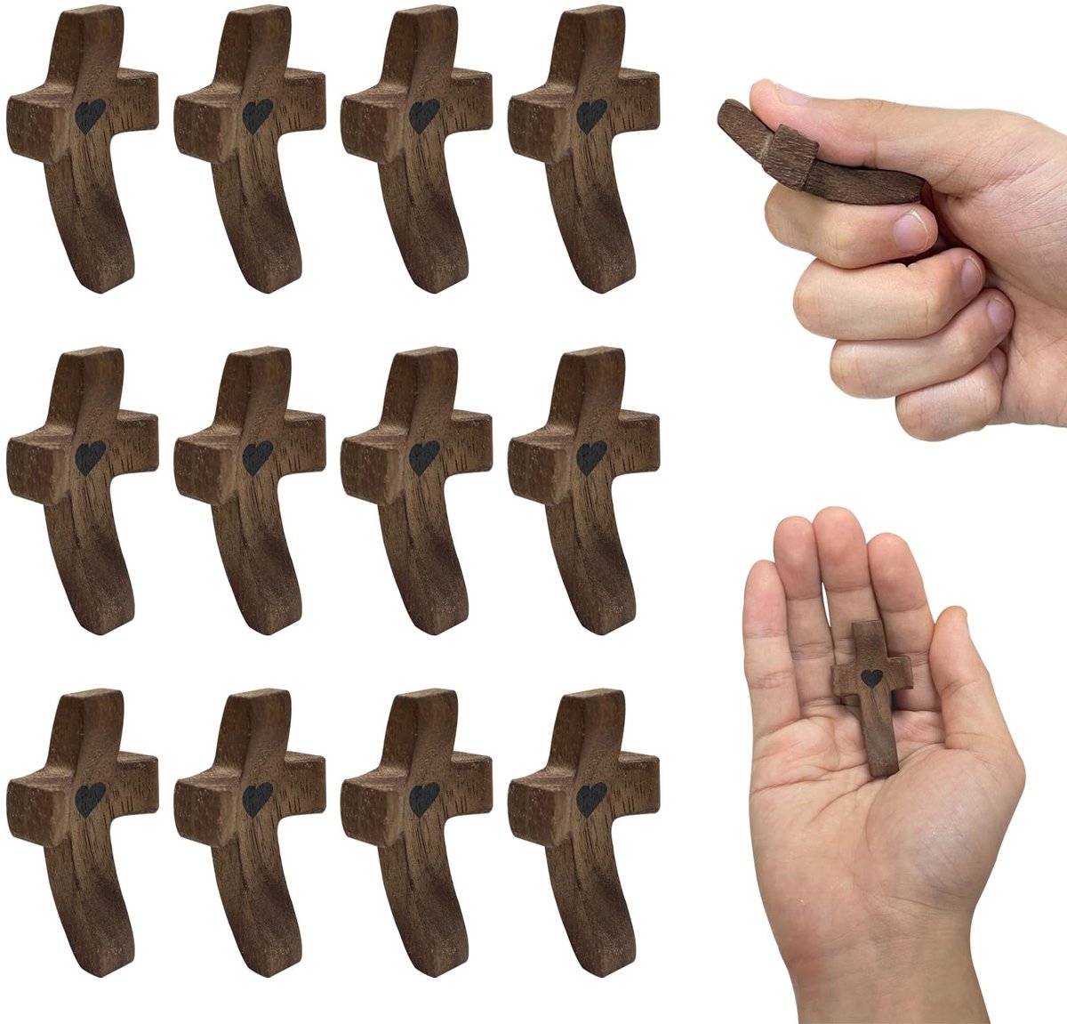 Houten Kruisjes Fidgetset - 12 Stuks - Voor Gebed en Meditatie