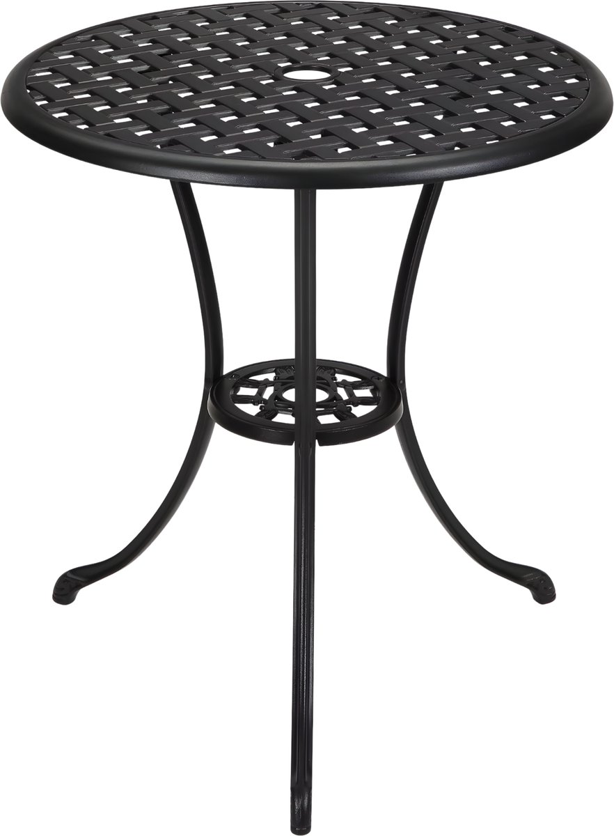 60 cm Bistrotafel - Aluminium Terrastafel met Parasolgat - Zwart
