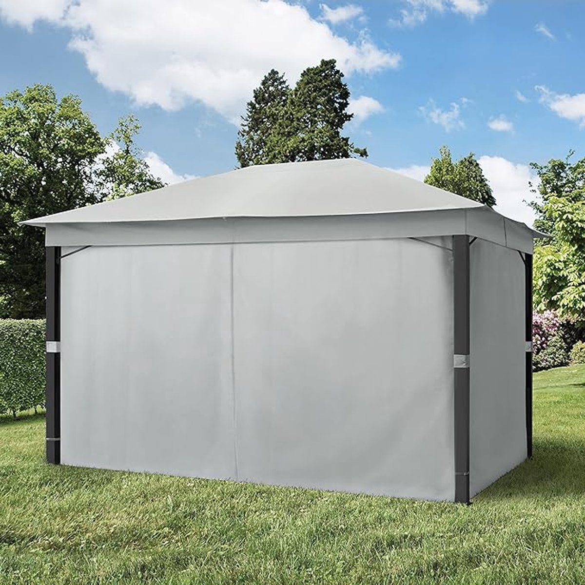 Tuinpaviljoen 3x4m Aluminium Waterdicht UV50+ met 4 Zijwanden – Luxe Overkapping met 220 g/m² Dakzeil, Stevig Frame 9x9 cm, Weerbestendig & Modern – Lichtgrijs – Laura