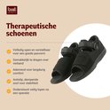 Zwarte BORT therapeutische schoenen, open model, met klittenbandsluiting. Met logo.