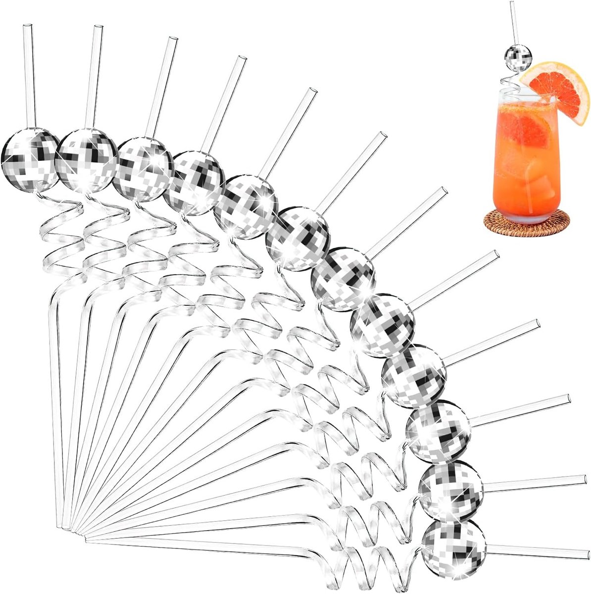 longziming - Disco Party Rietjes Set - 12 Stuks Herbruikbare Spiegelbal Cocktail Rietjes Voor Feest, Bruiloft, Verjaardag En Vakantie - Originele Cocktail Accessoires