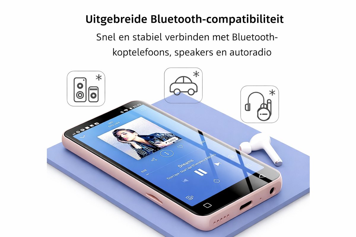 HIFI WALKER G7 speler met Bluetooth en WiFi, Spotify, camera, Android, touchscreen, 144 GB, MP4-muziekspeler, luidspreker, YouTube, audible