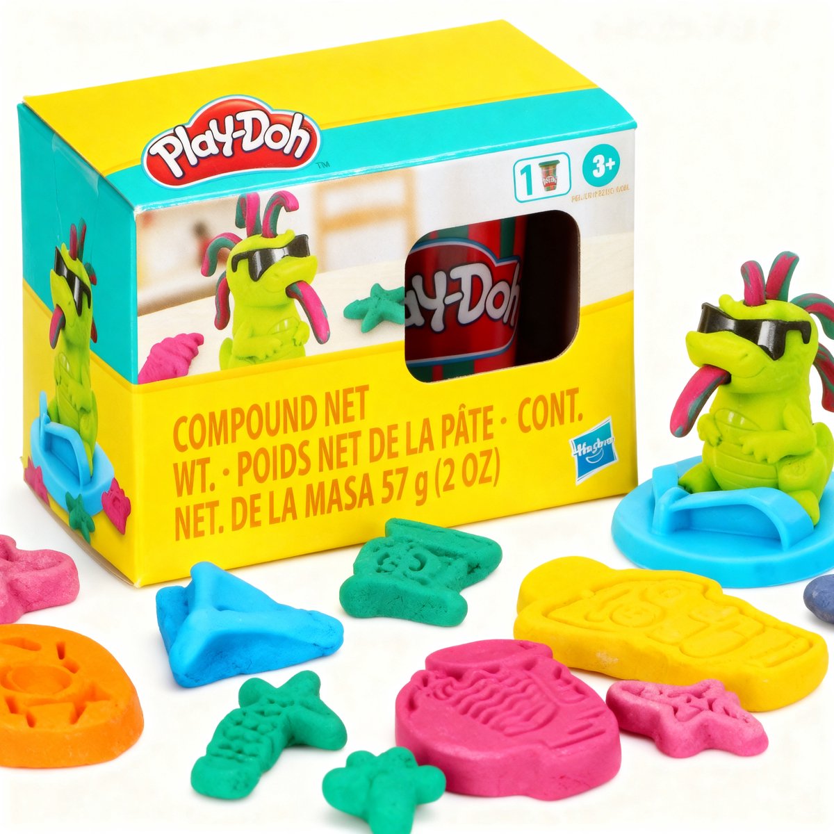 Play-Doh sun fun pals boetseerklei set - 6 potjes van 57 gram - soepel blijvende klei - dragon, hond en flamingo figuren - stimuleert creativiteit - vanaf 3 jaar - roze, blauw en groen