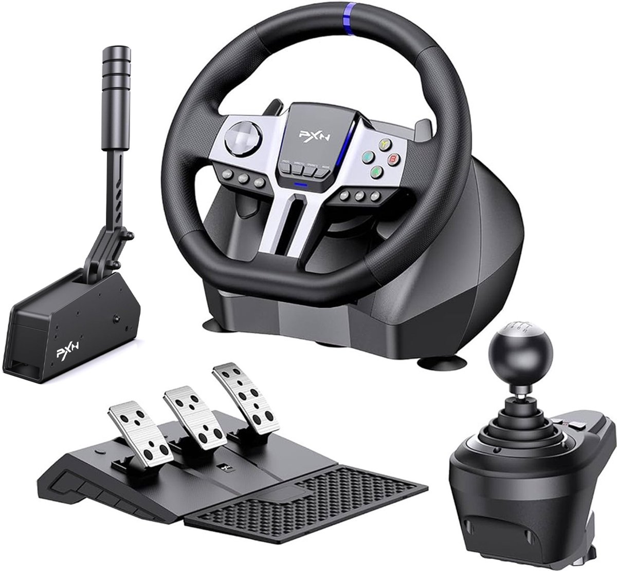 PXN V9 Gen 2 Racestuur + HB S - Hydraulische Handrem - Complete Sim Racing Set met Pedalen, Shifter & Handrem - 270/900° - PS4, Xbox, PC - Zwart