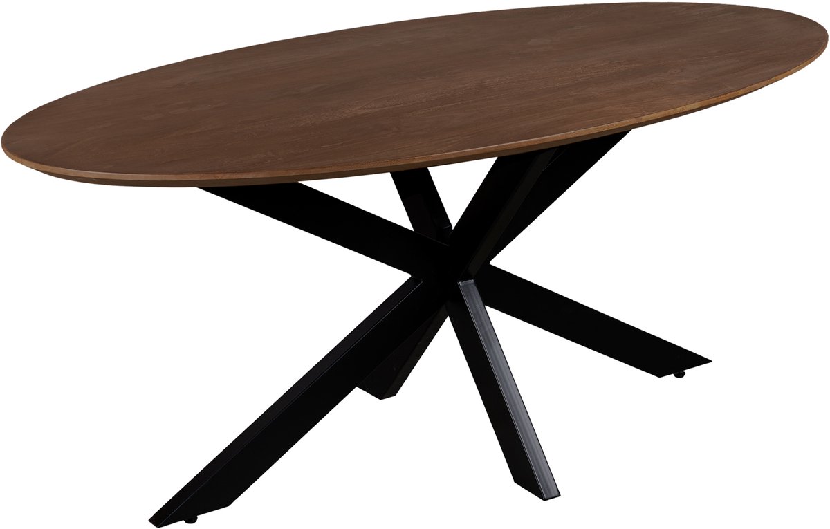 QUVIO Eettafel Sofia - Ovaal - 180x90 cm - Stalen kruispoot - Matrix poot - FSC® gecertificeerd mangohout - Bruin