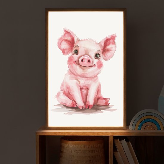 Nachtlampje 40x60 cm - Kinder lamp - Varken - Roze - Baby dier - Boerderij dieren - Tafellamp kinderkamer draadloos - Slaapkamer lampje - Bedlamp kinderen - Kinderlampje - Wandlamp babykamer - Nachtlampjes van Merkloos — afbeelding 2