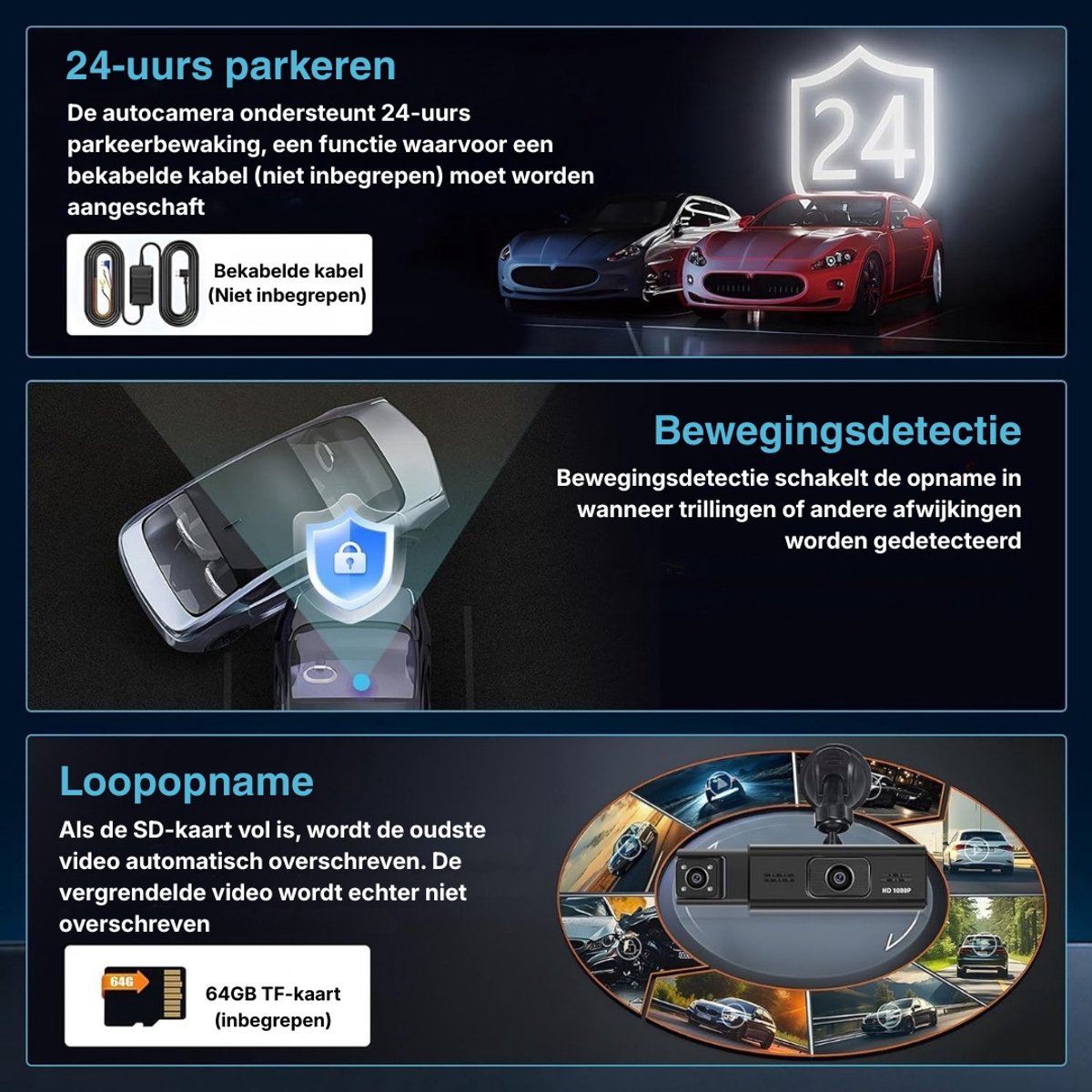 Dashcam - 1080P Full HD - 64GB - Voor auto - G-Sensor - Timelapse Functie - Dual Dashcam – foto 6