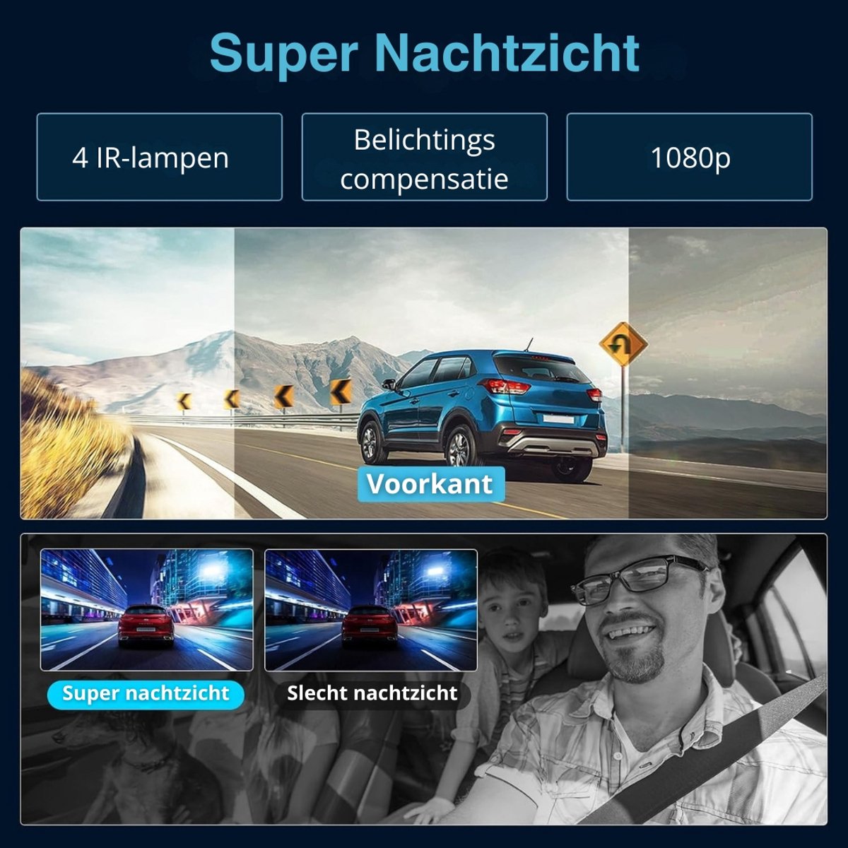 Dashcam - 1080P Full HD - 64GB - Voor auto - G-Sensor - Timelapse Functie - Dual Dashcam – foto 3