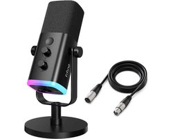 FIFINE AM8 - Complete set - Met XLR Kabel - USB / XLR Studio Microfoon - Geschikt voor PC/PS4/PS5 - RGB - Podcast - Gaming - Streaming - Zwart