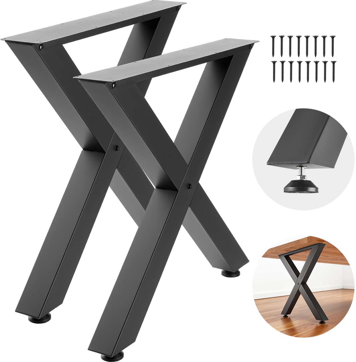 Vevor Tafelpoten, Set van 2, 760x750 mm, X-Vormige Tafelvoet, Draagvermogen 1000 Kg, Tafelpoten van Koolstofstaal, Meubelvoeten, Tafelonderstel, Tafelpoten voor Bureaus, Salontafels, Eettafels, Zwart