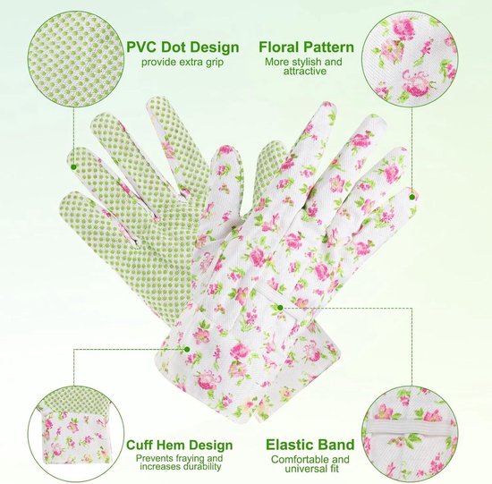 3 paar - Tuinhandschoenen - Tuinhandschoenen voor dames - Antislip tuinhandschoenen - 22.5*10cm - Kleurrijk - Polyester-katoen, PVC - Doornbestendig - Tuinhandschoenen voor bloemen - Geschikt voor Tuinieren, Schoonmaken en Vissen van Merkloos	 — afbeelding 2