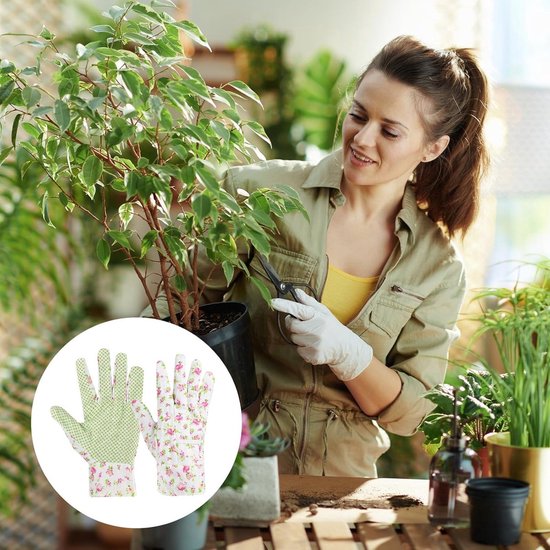 3 paar - Tuinhandschoenen - Tuinhandschoenen voor dames - Antislip tuinhandschoenen - 22.5*10cm - Kleurrijk - Polyester-katoen, PVC - Doornbestendig - Tuinhandschoenen voor bloemen - Geschikt voor Tuinieren, Schoonmaken en Vissen van Merkloos	 — afbeelding 3