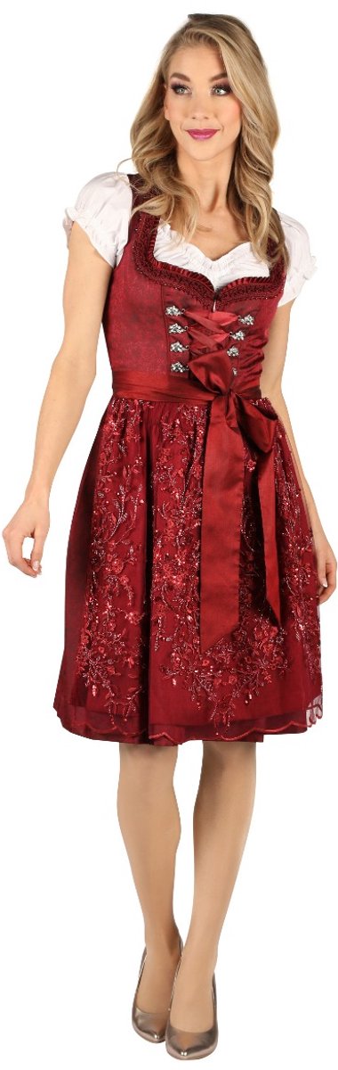 Dirndljurk Michaela Volwassenen Vrouwen Bordeaux Oktoberfest Maat 44