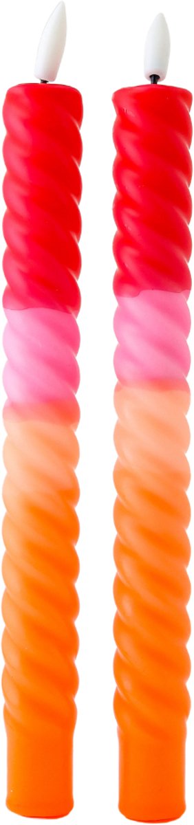 LED Dinerkaarsen Rood Roze met Kleurverloop Gedraaid - Set van 2 - Incl. Batterij - Aifcandles