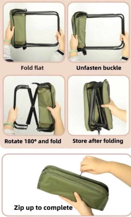 Opvouwbare Kruk Rugzak - Multifunctionele Kruk met Rugzak - Oxford Stof en Koolstofstaal - Draagbare Vouwbare Stoel - Voor Kamperen, Vissen, Wandelen, Strand, Picknick, Reizen - Measures only 31 x 14 x 5 cm when folded - Groen — afbeelding 2