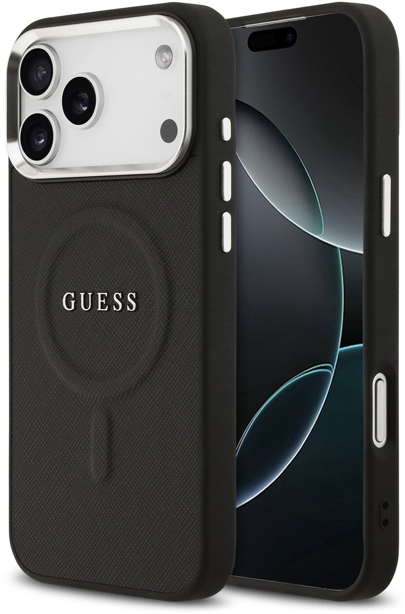 Guess PU Saffiano Backcover - Geschikt voor iPhone 17 Pro Max - MagSafe Compatibel - Zwart