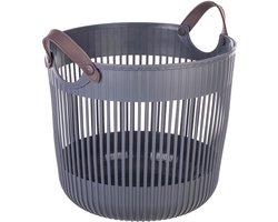 KADAX grote opbergmand 45 x 38 cm, organizer voor wasgoed, speelgoed, dekens, speelgoedmand met handvatten, wasmand, plastic dekenmand (antraciet)