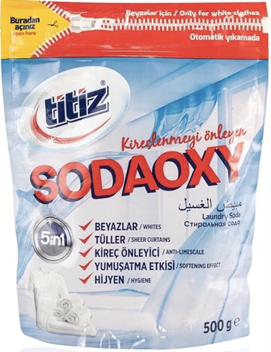 Titiz Sodaoxy Zuurstof-Geactiveerd Waspoeder voor Witte Was - Extra Hygiëne en Bescherming 500g x 3 Stuks