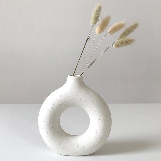 Vaas Keramiek - 14cm×13cm - Witte keramische vazen - Japandi Vaas - vaas in druppelvorm - Mattes Keramiek Vazen - Met Gaten - Handgemaakt Keramiek - moderne, minimalistische - Boho Home Decor - voor thuisdecoratie - Wit