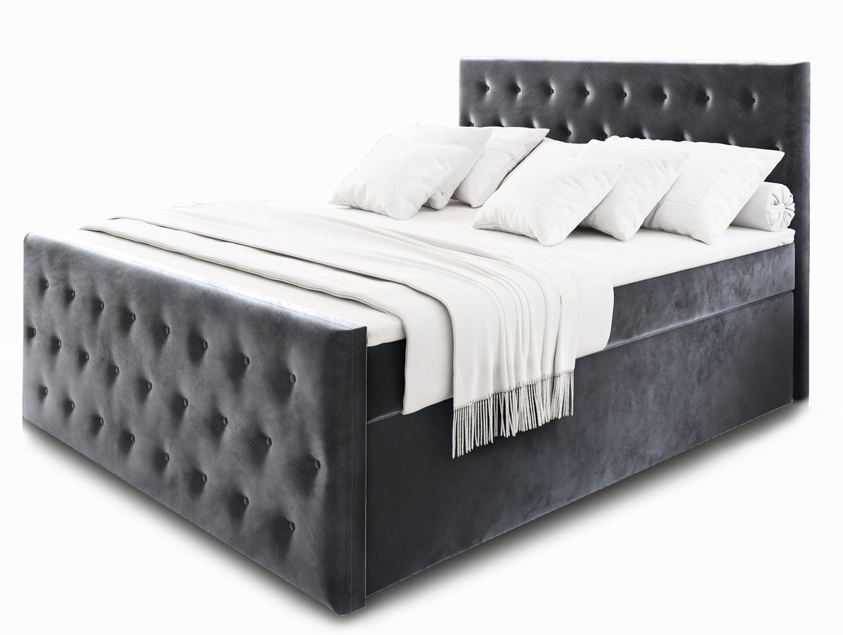 Boxspring FONDI 140x200 cm met matras en topper, bedkasten - Grijs