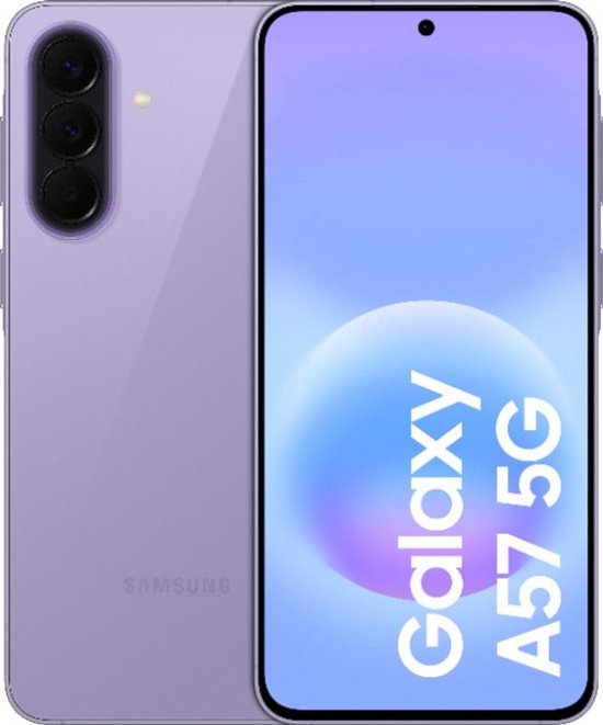 Samsung Galaxy A57 5G smartphone paars, 256GB opslag, 6,7″ Super AMOLED+ scherm, 120Hz, 5000mAh batterij, AI-camera
