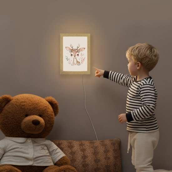 Nachtlampje 15x20 cm - Kinder lamp - Hert - Bohemian - Bloemen - Bosdieren - Tafellamp kinderkamer - Slaapkamer lamp - Bedlamp kinderen - Kinderlampje stopcontact - Wandlamp babykamer - Nachtlampjes van Merkloos — afbeelding 5